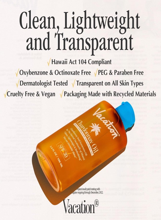 Vacation Chardonnay Oil SPF 30 Duo, Hydrating & Nourishing, Lightweight, Transparent on All Skin Tones, Water-Resistant, Travel Size Sunscreen Two-Pack, 3.4 Fl. Oz. Each - Image 5
